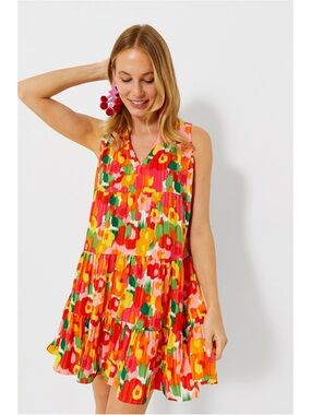 Tuckernuck Pomander Place Vibrant Floral Tiered V-Neck Mini Dress - Multicolor